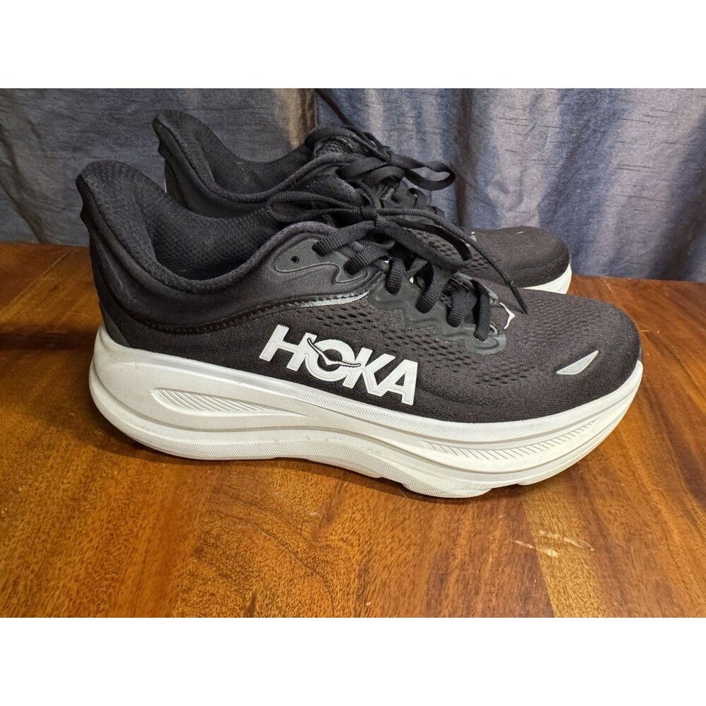 HOKA ONE ONE W Bondi 9 Wide Black White Women's Running Shoes Size 8.5 D 1162014